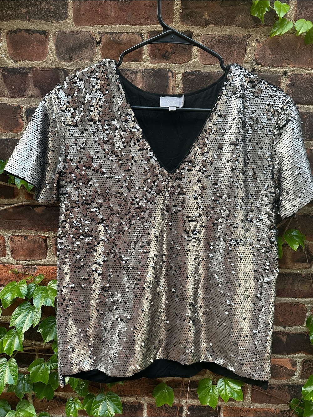 Anthologie Silver Sequin V-Neck Women’s Top